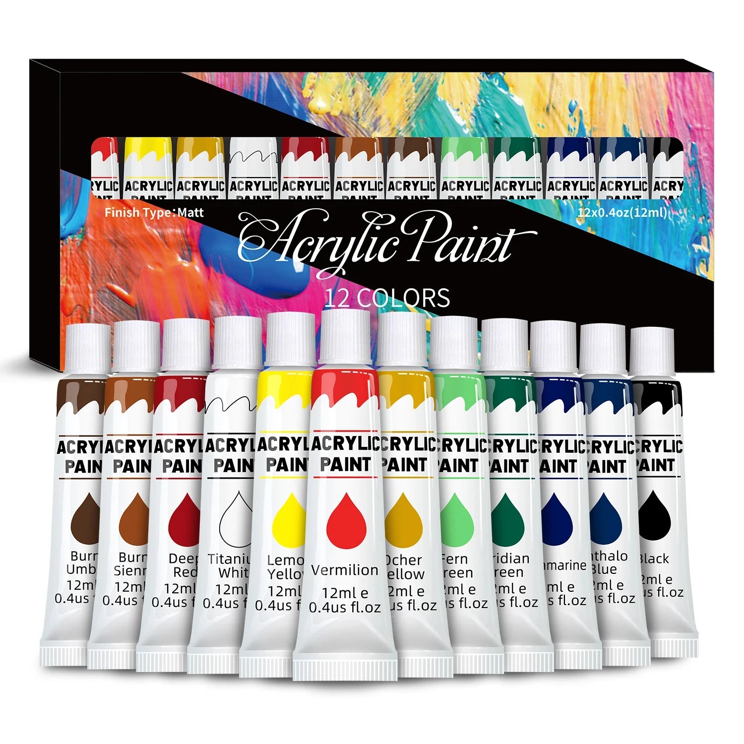 Acrylic Paint Set – 12/24 Colors, 12ml Tubes for Multi-Surface Painting