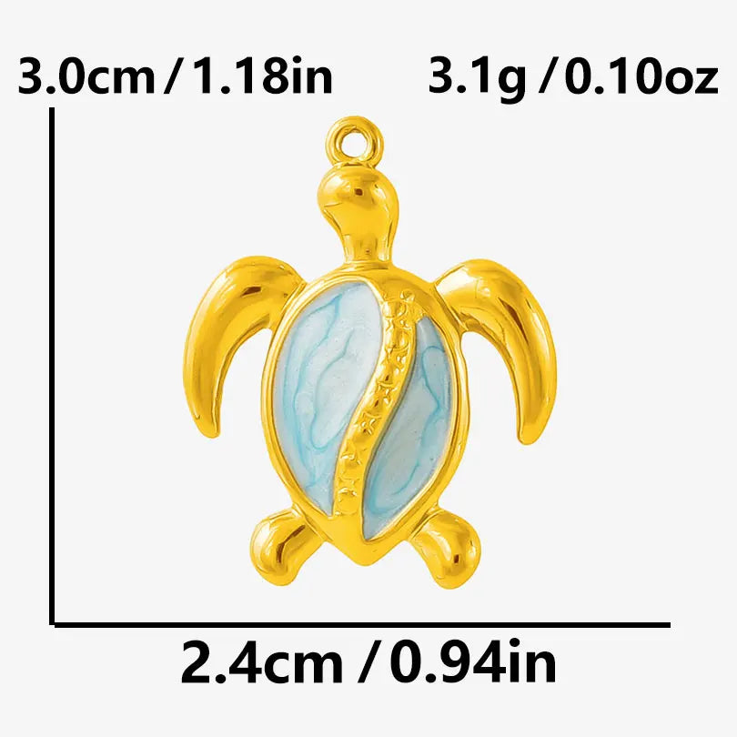 5pcs/lot Enamel Blue Marine Animals Stainless Steel Pendant Conch Shell Seahorse Fish Tail Starfish Charms DIY Necklace Findings