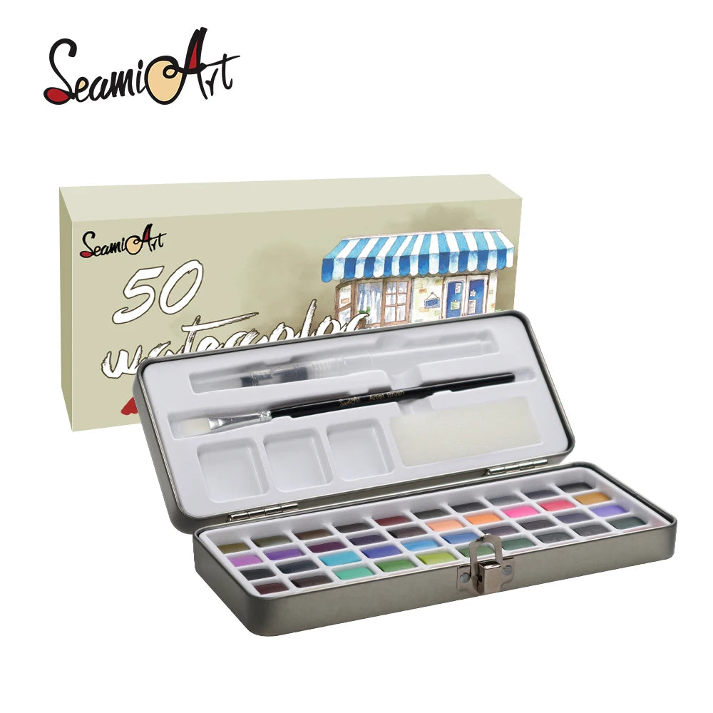 50-Color Solid Watercolor Paint Set