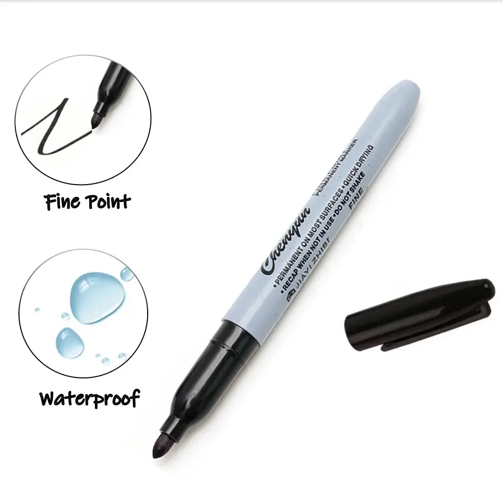 12pcs Black Permanent Marker Pens – Fine Tip, Waterproof
