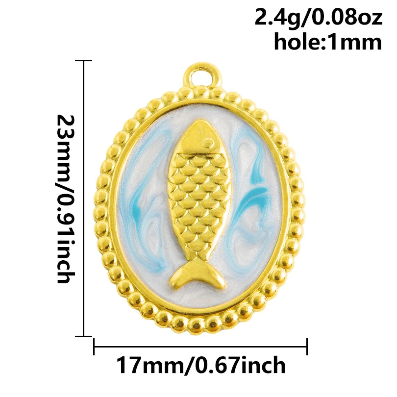 5pcs/lot Enamel Blue Marine Animals Stainless Steel Pendant Conch Shell Seahorse Fish Tail Starfish Charms DIY Necklace Findings