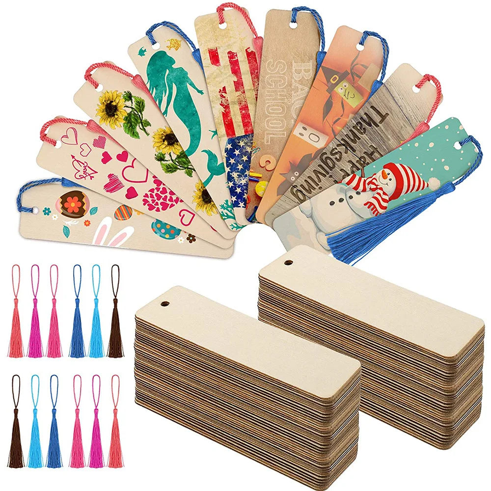 Blank Wooden Bookmarks with Tassels – 10/20/60 Pcs
