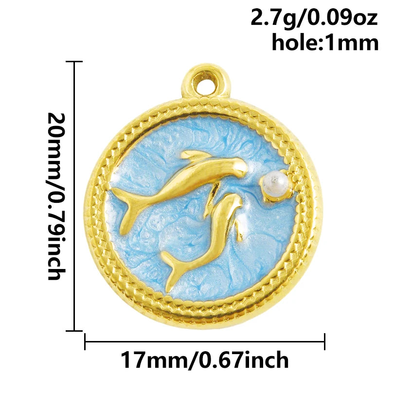 5pcs/lot Enamel Blue Marine Animals Stainless Steel Pendant Conch Shell Seahorse Fish Tail Starfish Charms DIY Necklace Findings