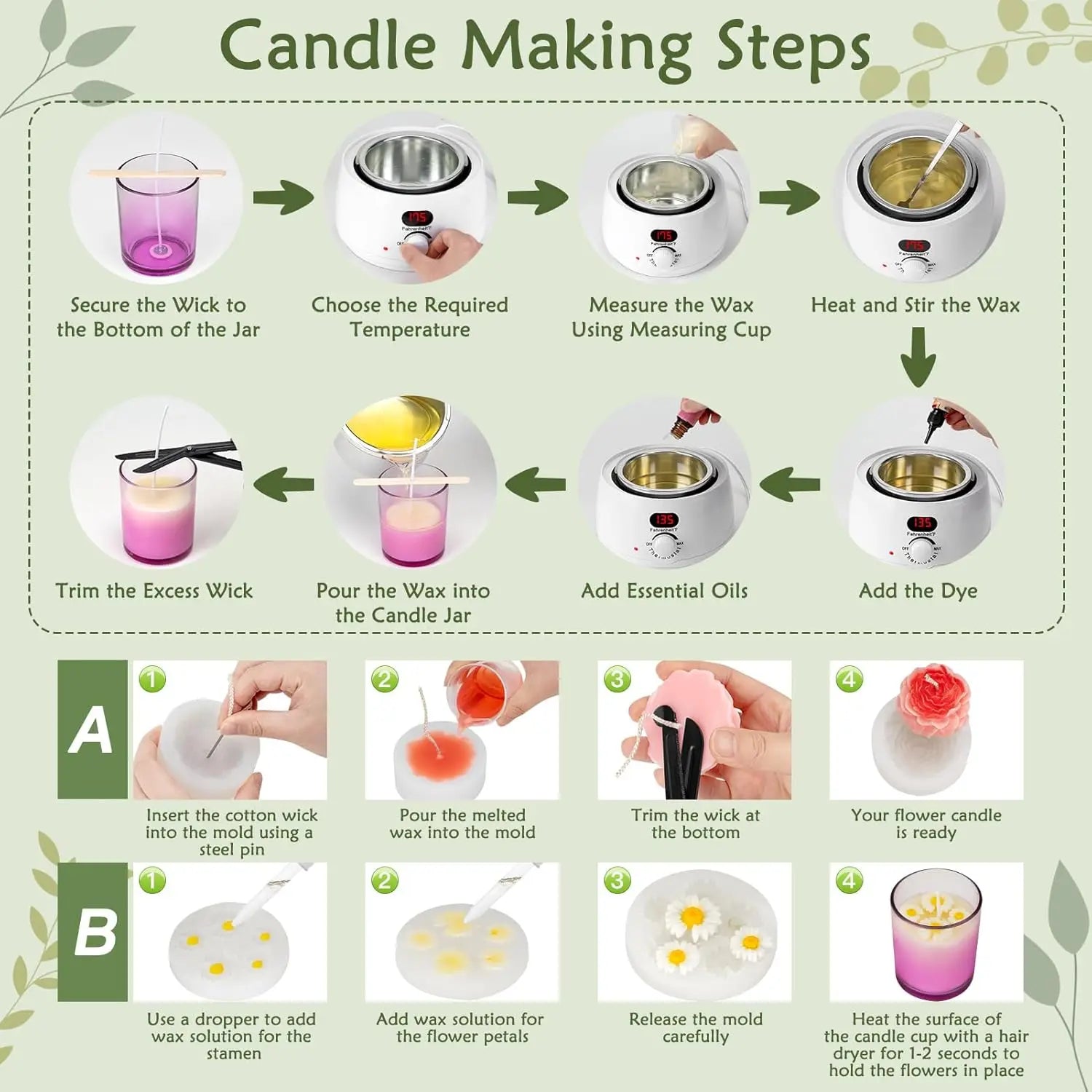 Candle Making Kit – 1200g Soy Wax, Digital Pot, Molds &amp; Gift Boxes