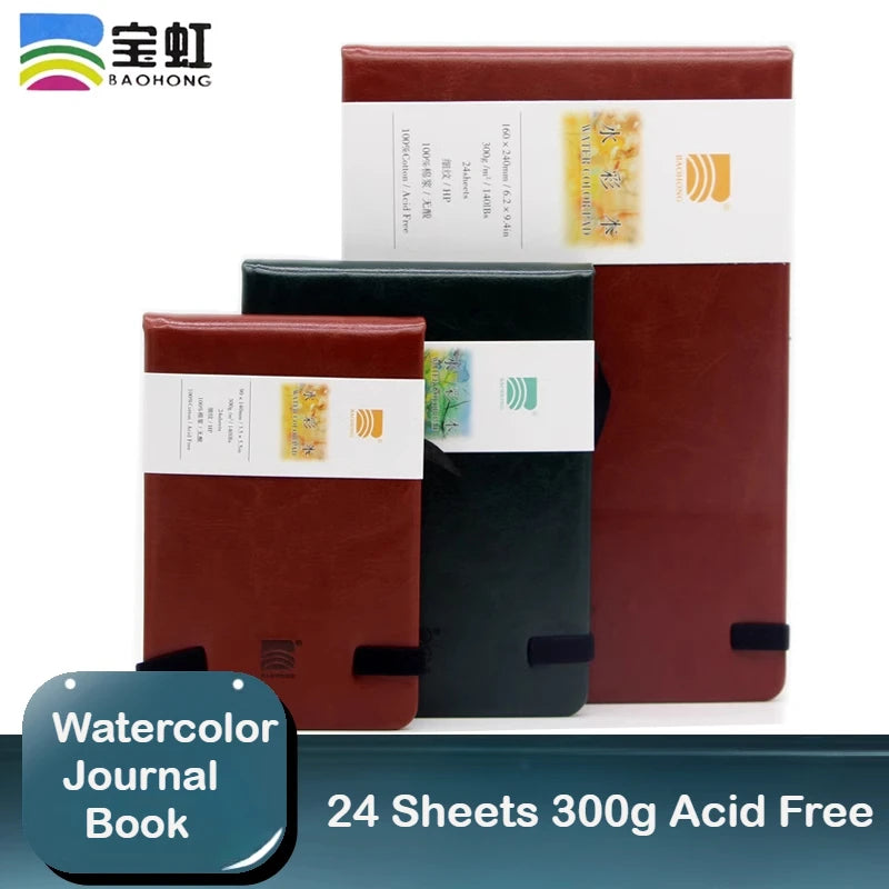 Baohong Watercolor Travel Book – 300gsm, Linen Leather-Bound