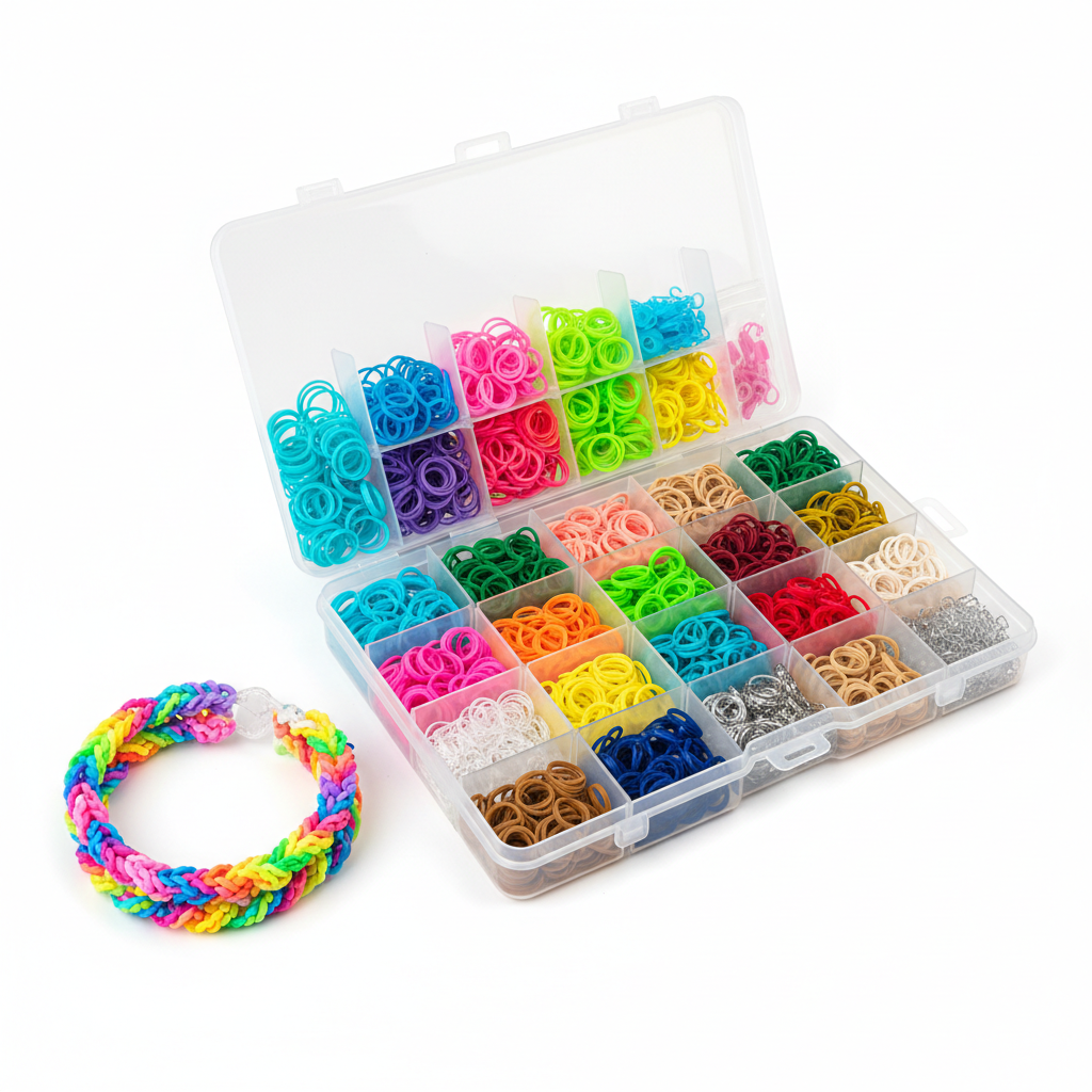 600+ piece colorful loom rubber band kit with 31 colors and DIY bracelet